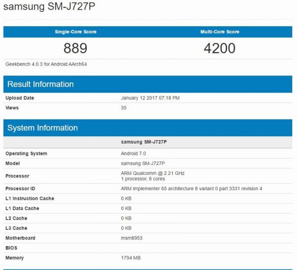 Galaxy J7 Geekbench